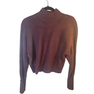 Bailey 44 Womens XS Plum Purple Eyelash Knit Mock Neck Button Cuff Sweater